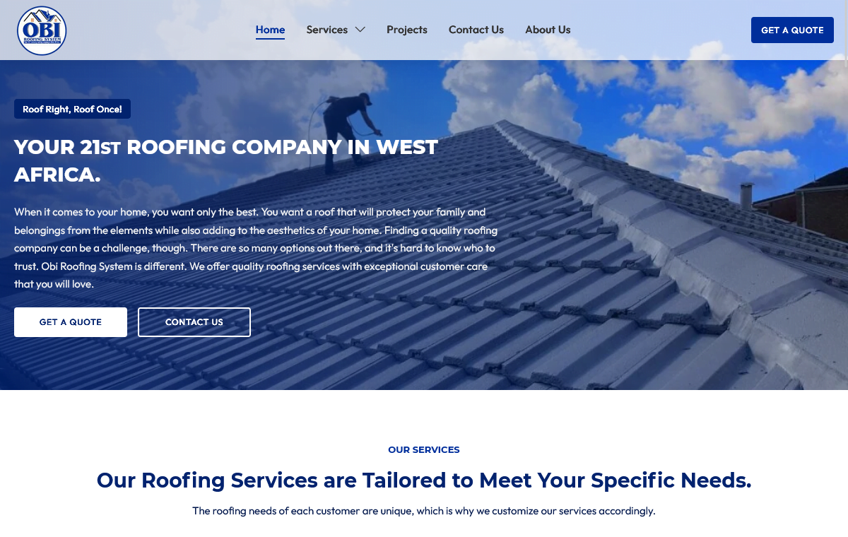 OBI Roofing Systems Web Design Project Image